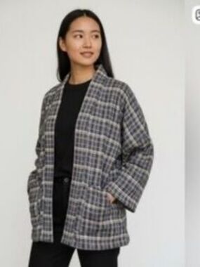 ANTHROPOLOGIE AUTRES FILLES Quilted Kimono Plaid Jacket Medium Like New